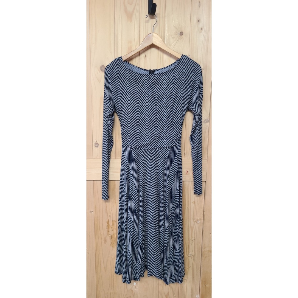Tracy Reese Dress Womens S Grey Black Chevron Long Sleeve Fit Flar